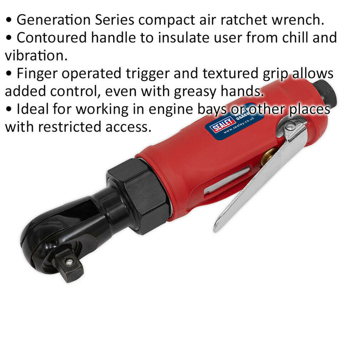 Compact Air Ratchet Wrench - 3/8" Sq Drive - 1/4" BSP - Finger Operated Trigger Loops