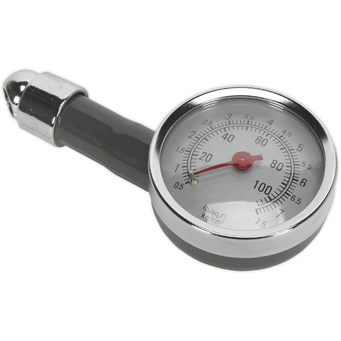 100psi Premium Tyre Pressure Gauge - Offset Valve Connector & Metal Body Loops