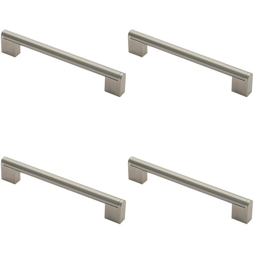 4x Round Bar Pull Handle 200 x 14mm 160mm Fixing Centres Satin Nickel & Steel Loops