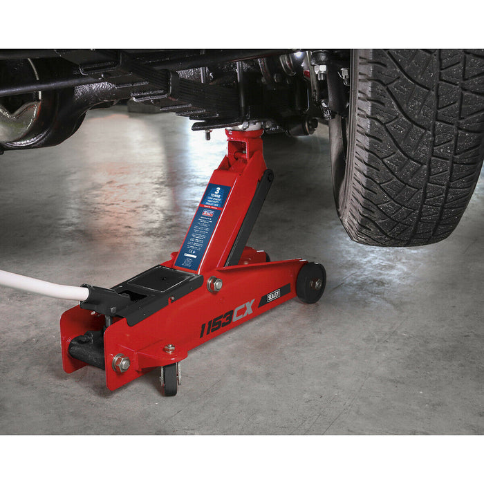 Heavy Duty Long Chassis Trolley Jack - 3000kg Limit - 432mm Max Height - Red Loops