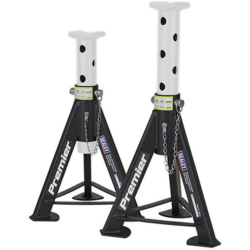 PAIR 6 Tonne Heavy Duty Axle Stands - 369mm to 571mm Adjustable Height - White Loops