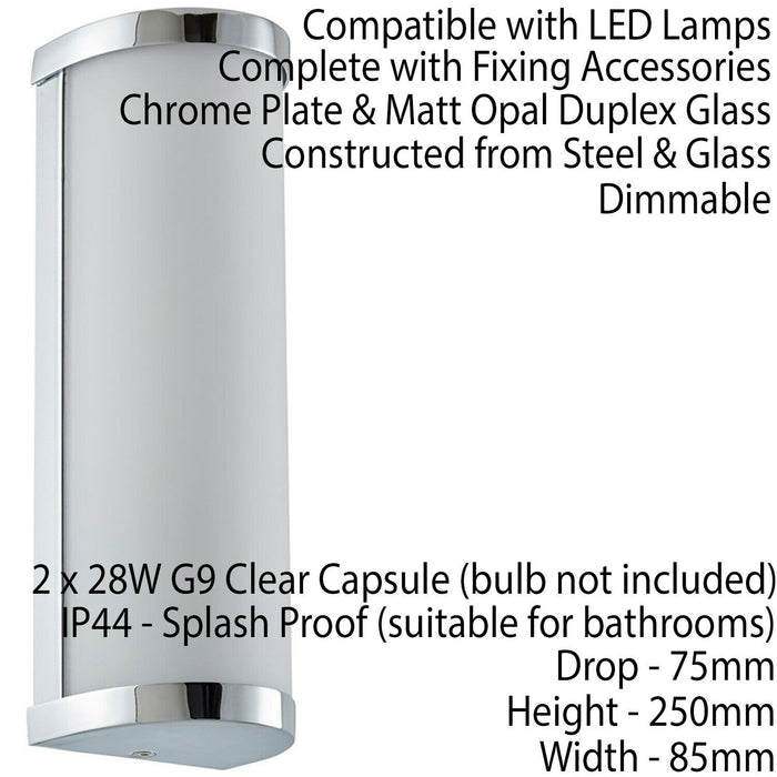 IP44 Bathroom Wall Light Chrome & Frosted Glass Modern Round Twin Curved Lamp Loops