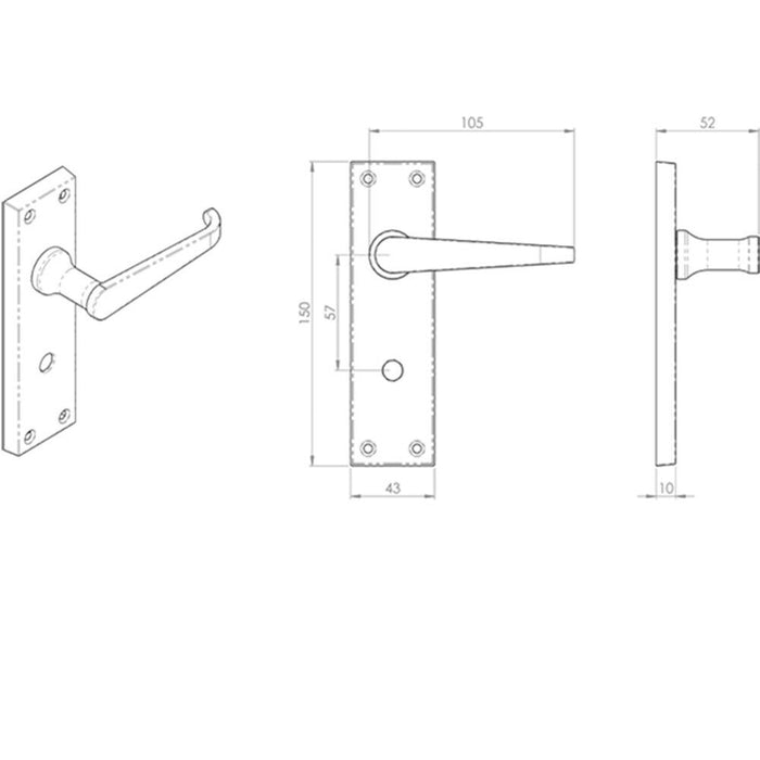 4x PAIR Straight Victorian Lever on Bathroom Backplate 150 x 42mm Brass Loops