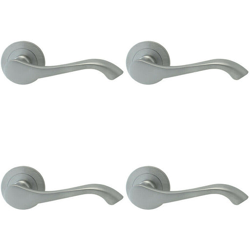 4x PAIR Scroll Shaped Handle on 50mm Round Rose Concealed Fix Satin Chrome Loops