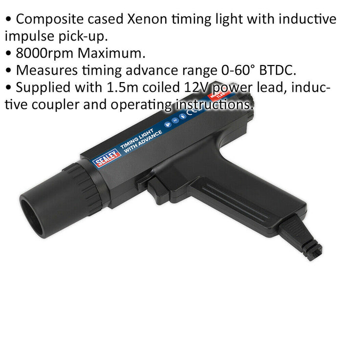 Xenon Timing Light - Inductive Impulse Pick-up - 8000 rpm Max -  12V Power Lead Loops