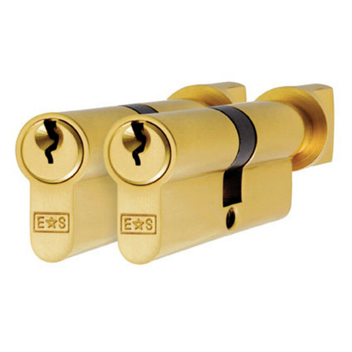 70mm EURO Cylinder & Thumbrturn Lock Keyed to Differ 5 Pin Polished Brass Loops