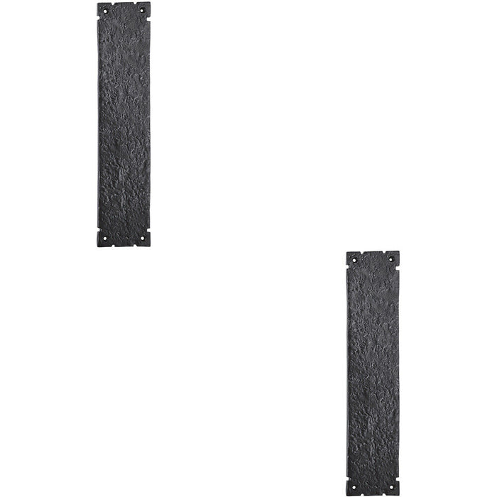 2x Traditional Forged Door Finger Plate 315 x 67mm Black Antique Textured Finish Loops
