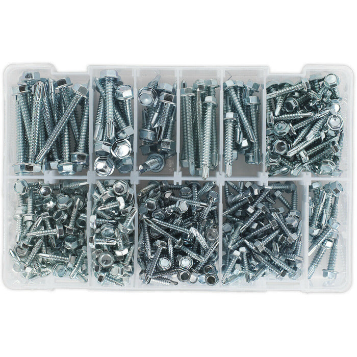 410 PACK Self Drilling Screw Assortment - Zinc Plated Hex Head - Various Sizes Loops