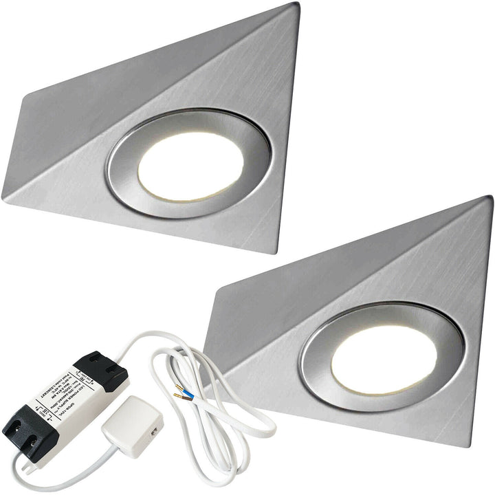 2x 2.6W Kitchen Pyramid Spot Light & Driver Stainless Steel Natural Cool White Loops