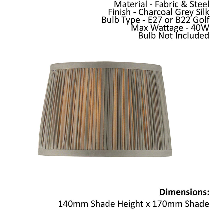 Tapered Cylinder Lamp Shade - Charcoal Grey Silk - 40W E27 or B22 golf Loops