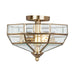 2 Bulb Semi Flush Light BevelLED Clear Glass Panels Antique Brass LED E27 60W Loops