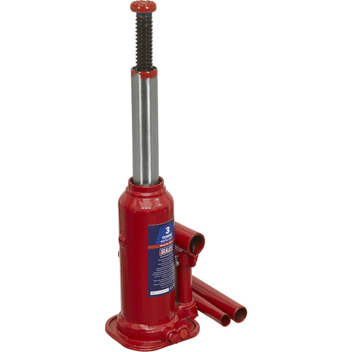 3 Tonne Bottle Jack - Machine Welded Base & Reservoir - 363mm Maximum Height Loops