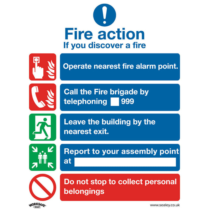 1x FIRE ACTION NO LIFT Health & Safety Sign - Self Adhesive 200 x 250mm Sticker Loops