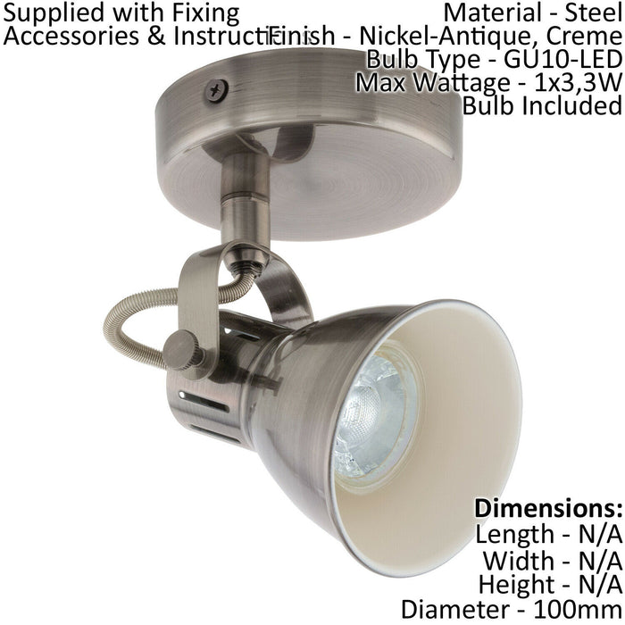 Ceiling Spot Light & 2x Matching Wall Lights Antique Nickel Adjustable Shade Loops