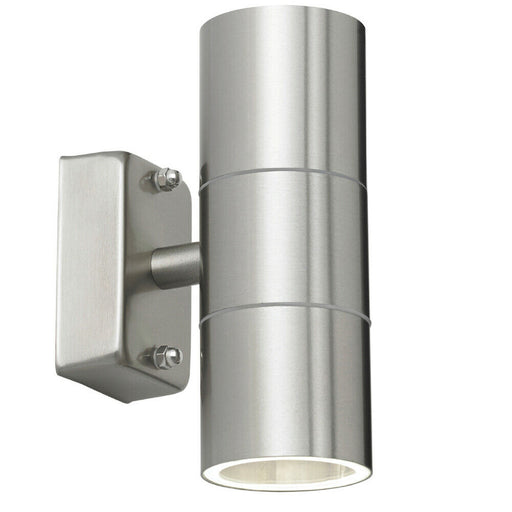 IP44 Outdoor Accent Lamp Stainless Steel Up & Down External Wall Light 2x GU10 Loops