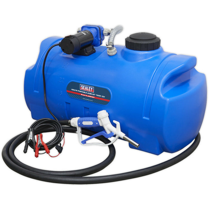 100L Portable AdBlue Tank - 12V Electric Pump - Automatic Fuel Nozzle - HDPE Loops