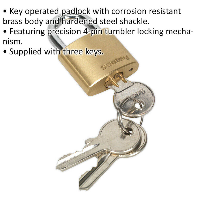 30mm Solid Brass Padlock 5mm Hardened Steel Shackle - 3 Keys Security Unit Lock Loops