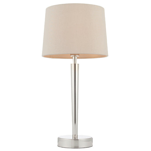 Modern Table Lamp & USB Charger Nickel & Mink Shade Metal Bedside Feature Light Loops