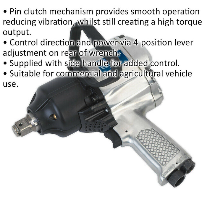 1/2 Inch Sq Drive Air Impact Wrench - Pin Clutch Mechanism - Side Handle Loops