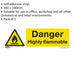 1x DANGER HIGHLY FLAMMABLE Safety Sign - Self Adhesive 300 x 100mm Sticker Loops