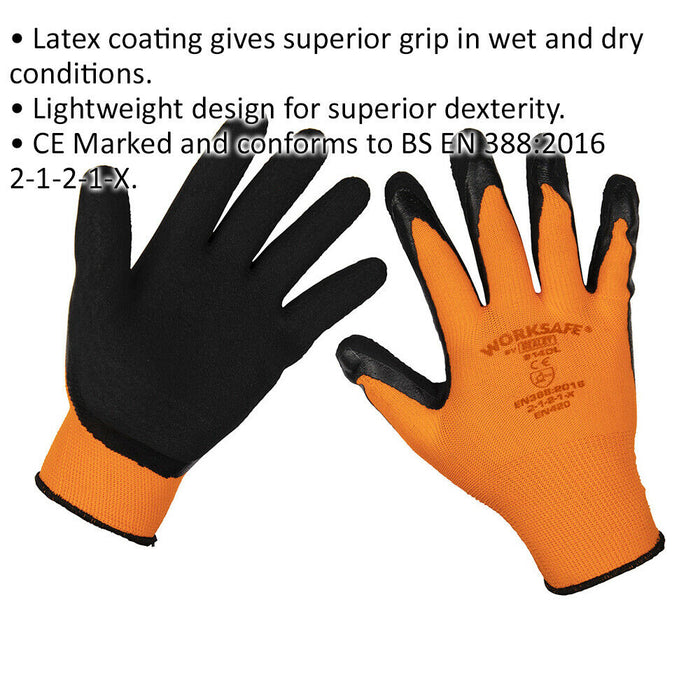 120 PAIRS Latex Coated Foam Gloves - Large - Improved Grip Lightweight Safety Loops