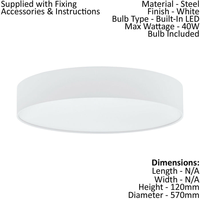 Flush Ceiling Light Colour White Shade White Fabric Plastic Bulb LED 40W Loops