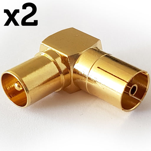 2x Right Angled Aerial Adapter TV Male To Female Connector Coaxial Plug Socket Loops
