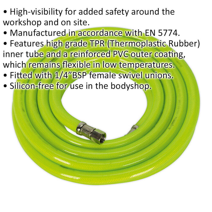 High-Visibility Air Hose with 1/4 Inch BSP Unions - 5 Metre Length - 10mm Bore Loops