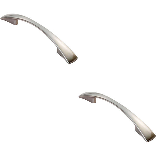 2x Tapered Pull Handle 138 x 16mm 96mm Fixing Centres Satin Nickel Curved Bow Loops