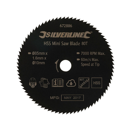 85mm Mini HSS Circular Saw Blade 80 Teeth 10mm Bore Wood Plastic & Alloy Cutting Loops