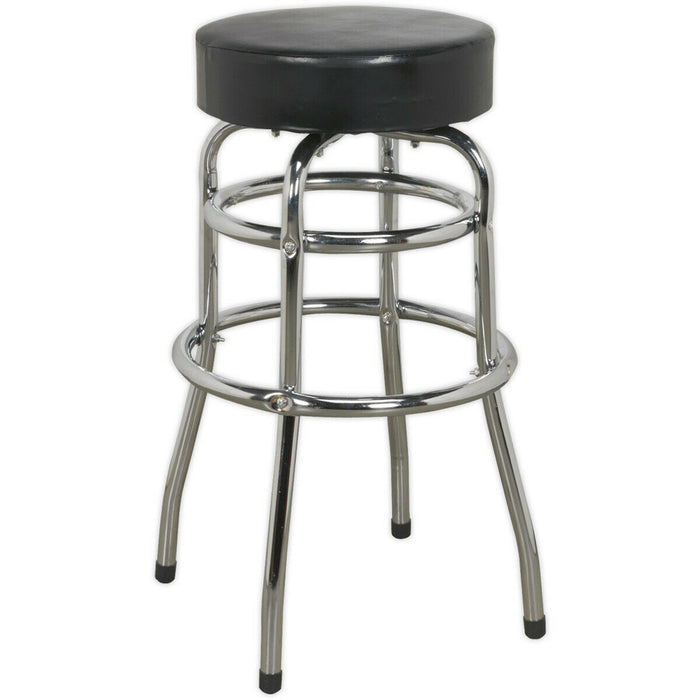 Pneumatic Workshop Stool - Swivel Rotating Seat & Foot Rest - Chrome Plate Frame Loops