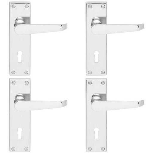 4x Victorian Flat Lever on Lock Backplate Handle 150 x 42mm Polished Chrome Loops