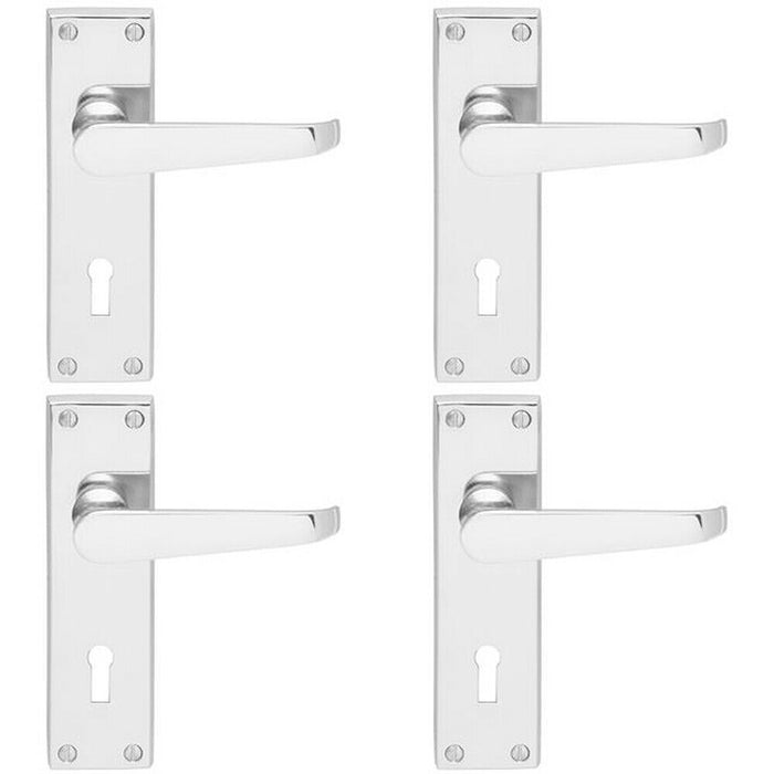 4x Victorian Flat Lever on Lock Backplate Handle 150 x 42mm Polished Chrome Loops