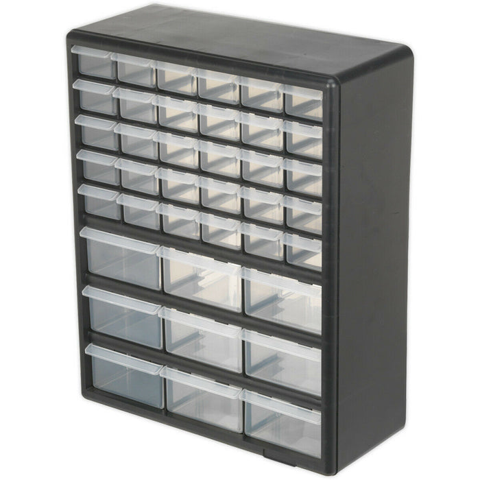 375 x 165 x 470mm 39 Drawer Parts Cabinet - BLACK - Wall Mounted / Standing Box Loops