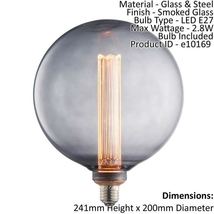 LED Filament Lamp Bulb Smoked Glass 2.8W LED E27 Warm White Globe Bulb Loops