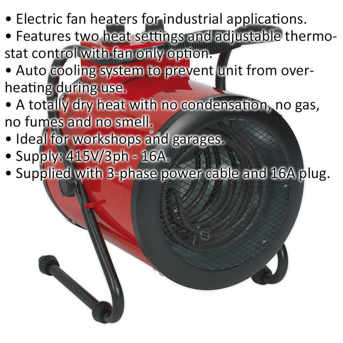 5000W Industrial Electric Fan Heater - 2 Heat Settings - Thermostat Control Loops