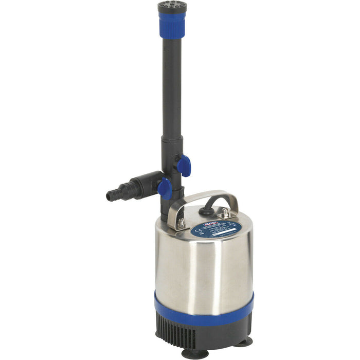 Stainless Steel Submersible Pond Pump - 1750L/Hr - 4 x Fountain Heads - 230V Loops