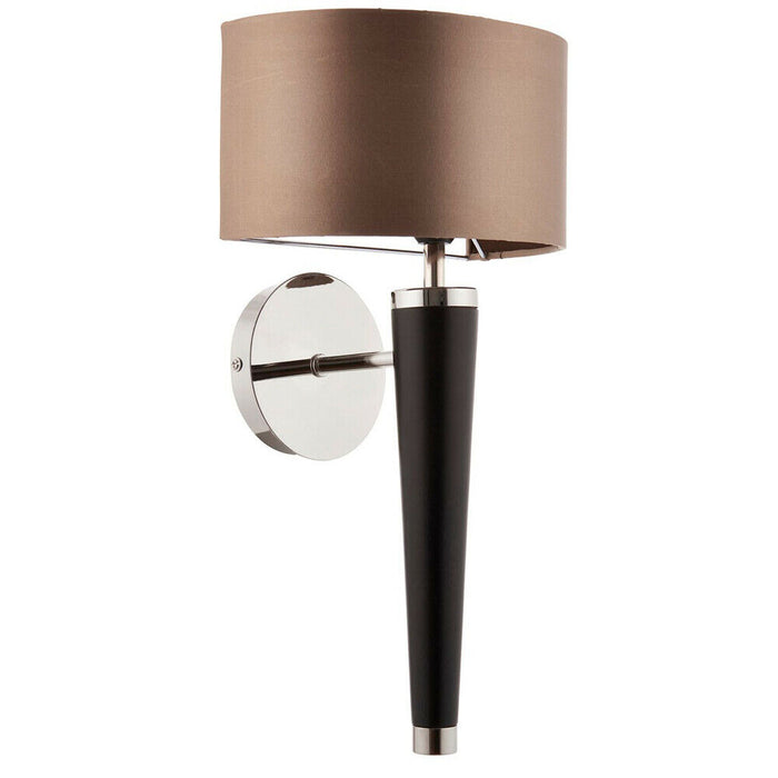 Dimmable LED Wall Light Walnut & Silver Effect Shade Modern Wooden Lamp Fitting Loops
