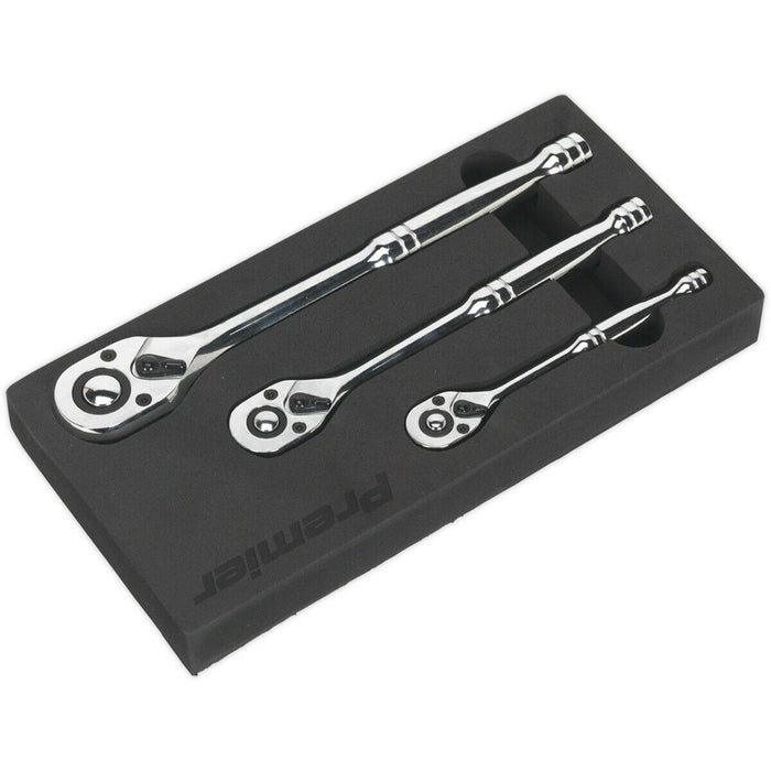 3 Piece Flip Reverse Ratchet Wrench Set - 1/4 3/8 and 1/2 Inch Sq Drive Loops