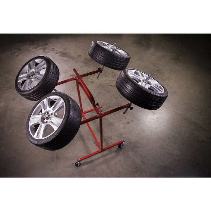 Heavy Duty Alloy Wheel Repair Stand - 4 Wheel Capacity - Fully Adjustable Loops