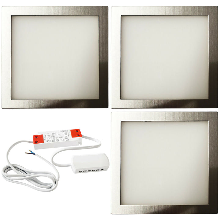 3x 6W LED Kitchen Flush Panel Spot Light & Driver Brushed Nickel Natural White Loops