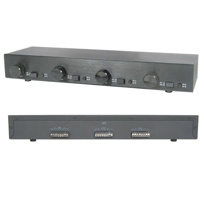 2 Input 4 Output Stereo Speaker Matrix Switch Splitter Multi Room Volume Control