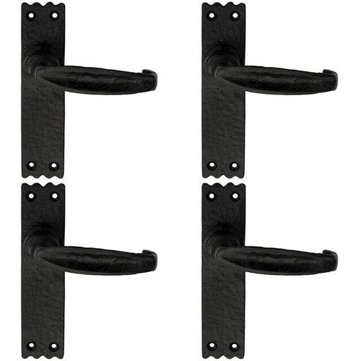 4x PAIR Creased Style Handle on Slim Latch Backplate 156 x 38mm Black Antique Loops