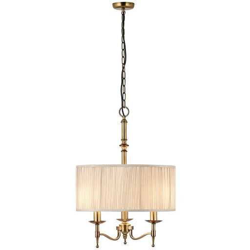 Avery Ceiling Pendant Chandelier Light 3 Lamp Antique Brass & Beige Round Shade Loops