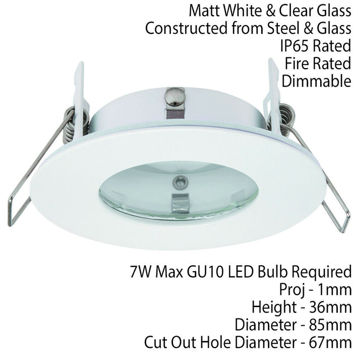 IP65 Bathroom Slim Round Ceiling Downlight Matt White Recessed GU10 LED Lamp Loops