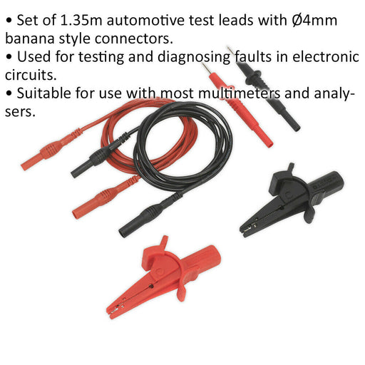 6 Piece Automotive Test Lead & Crocodile Clip Set - Electronic Circuit Diagnosis Loops