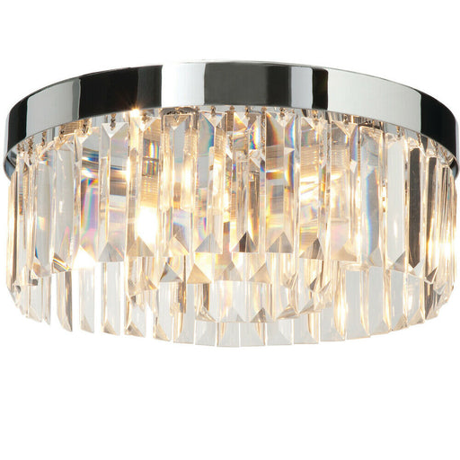 Flush Bathroom Ceiling Light Luxury Crystal Chrome IP44 Round Lamp Bulb Holder Loops