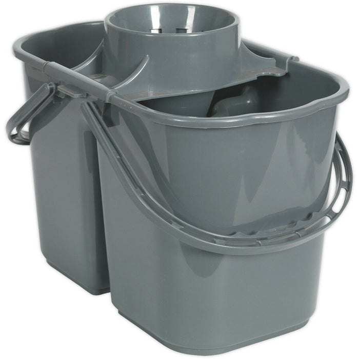 15 Litre Dual Compartment Mop Bucket - Removeable Wringer - Two Carry Handles Loops