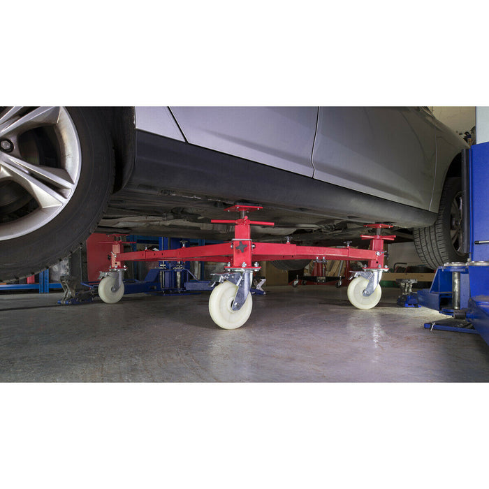 4 Post Adjustable Vehicle Moving Dolly - 900kg Capacity - Heavy Duty Steel Frame Loops