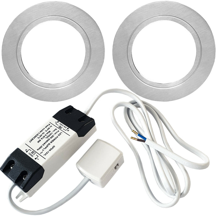 2x 2.6W LED Kitchen Cabinet Flush Spot Light & Driver Stainless Steel Warm White Loops